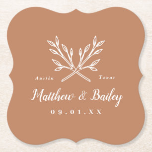 Rustic Branches Wedding Monogram   Terra Cotta Kartonnen Onderzetters