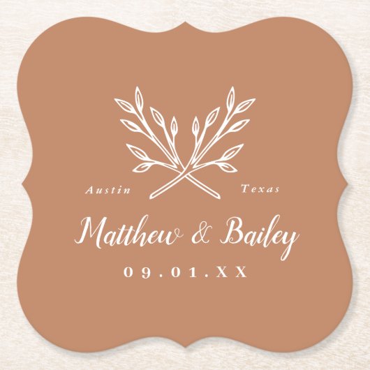 Rustic Branches Wedding Monogram | Terra Cotta Kartonnen Onderzetters (Voorkant)