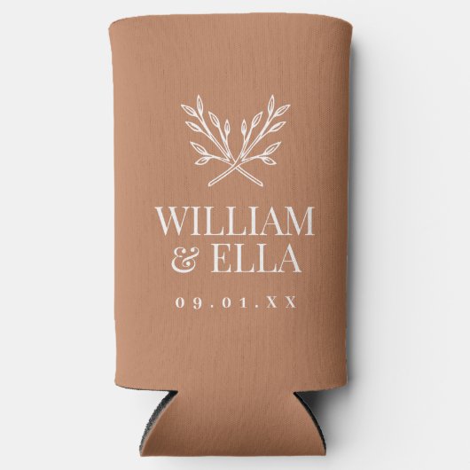 Rustic Branches Wedding Monogram | Terra Cotta Seltzer Blikjeskoeler (Voorkant)