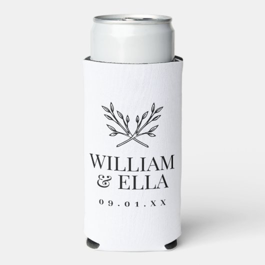 Rustic Branches Wedding Monogram | wit Seltzer Blikjeskoeler (Seltzer Voorkant)