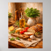 Rustic Bread and Olive Oil a Mediterranean Kitchen Poster (Voorkant)