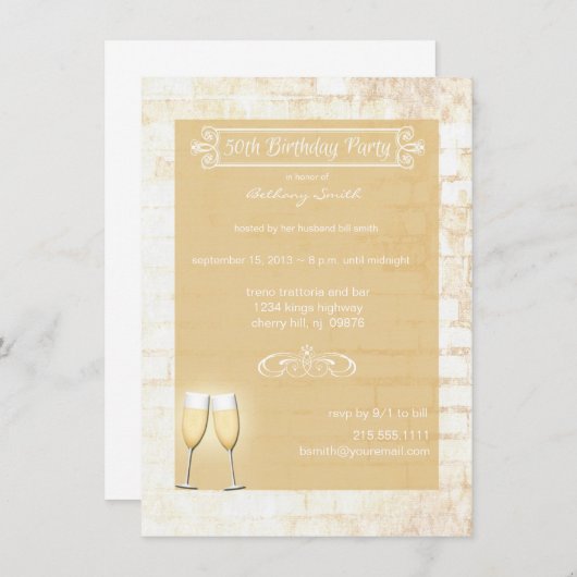 Rustic Brick 50th Birthday Party Invitation Kaart (Voorkant / Achterkant)