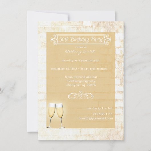 Rustic Brick 50th Birthday Party Invitation Kaart (Voorkant)