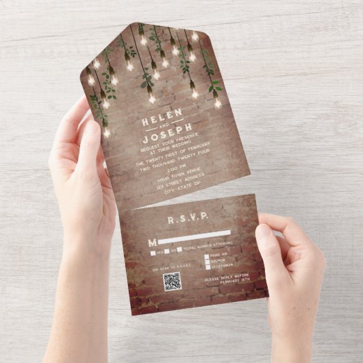 Rustic Brick  blikgloeilampen RSVP QR All In One Uitnodiging (Afscheurbaar)