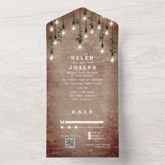 Rustic Brick  blikgloeilampen RSVP QR All In One Uitnodiging (Binnen)