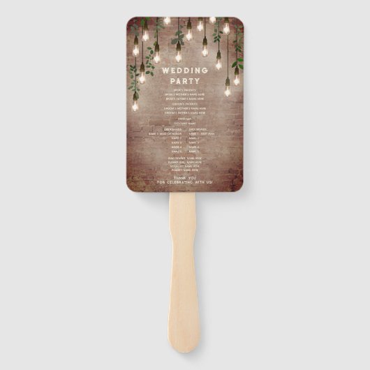 Rustic Brick  Lightbulb Wedding Programme Handwaaier (Achterkant)