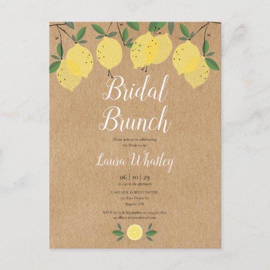 Rustic Bridal Brunch Lemon Vrijgezellenfeest Aankondigingskaart (Voorkant)