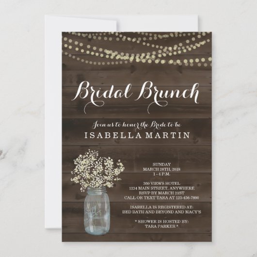 Rustic Bridal Brunch Uitnodiging (Voorkant)