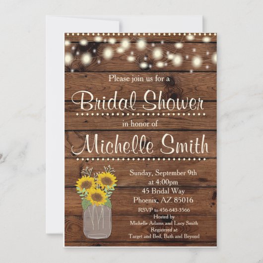 Rustic Bridal Shower Invitation, Mason Jar, Floral Kaart (Voorkant)