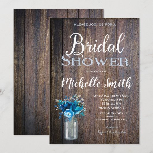 Rustic Bridal Shower Invitation, Rustic, Floral Kaart (Voorkant / Achterkant)
