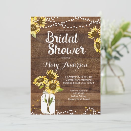 Rustic Bridal Shower Invitation Sunflower Kaart (Staand voorkant)