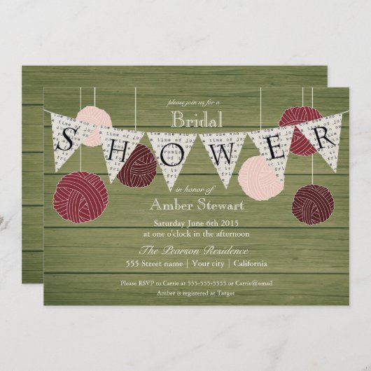 Rustic Bridal Shower Invitation - Yarn Thema Kaart (Voorkant / Achterkant)