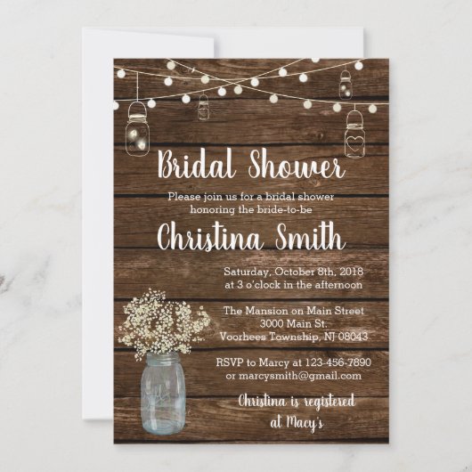 Rustic Bridal Shower Invitations with Mason Jars Kaart (Voorkant)