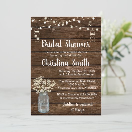 Rustic Bridal Shower Invitations with Mason Jars Kaart (Staand voorkant)