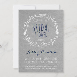 Rustic Bridal Shower-uitnodiging in Gray en Navy Kaart