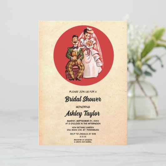  Rustic Bride Groom 50s Retro Vrijgezellenfeest Kaart (Staand voorkant)