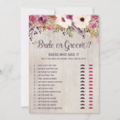 Rustic Bride of Groom Boho Vrijgezellenfeest Game Kaart (Voorkant)