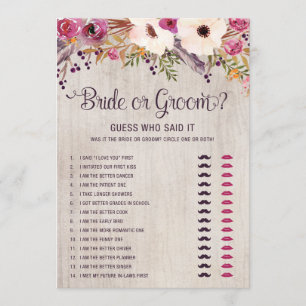 Rustic Bride of Groom Boho Vrijgezellenfeest Game Kaart
