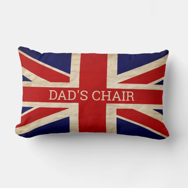 RUSTIC BRITISH Flag DAD'S VOORZITTER Lumbar Pillow Kussen (Voorkant)