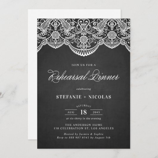 Rustic Brocade Lace Rehearsal Dinner Invitation Kaart (Voorkant / Achterkant)