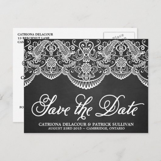 Rustic Brocade Lace Save the Date Briefkaart (Voorkant / Achterkant)