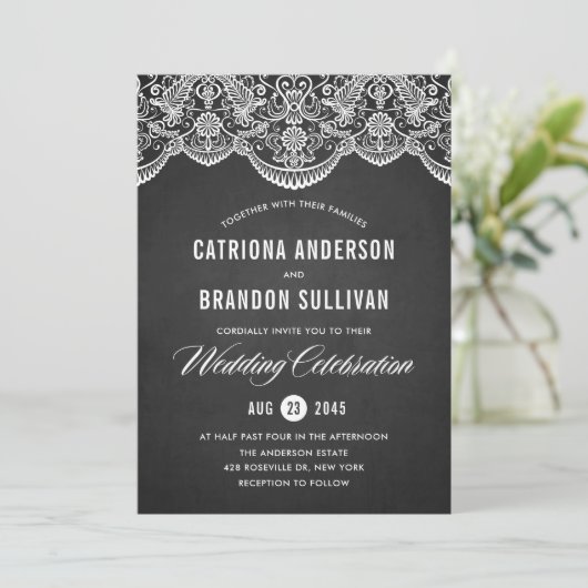 Rustic Brocade Lace Wedding Invitation Kaart (Staand voorkant)