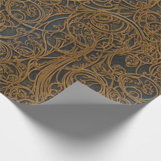 Rustic Bronze Floral  Damask Wrapping Paper Cadeaupapier (Hoek)