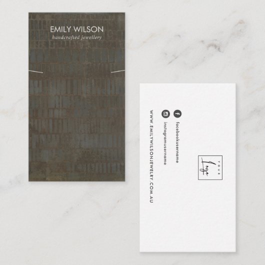 RUSTIC BRONZE GRAY LINES KETTING BRACELET DISPLAY VISITEKAARTJE (Voorkant / Achterkant)