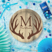 Rustic Brow Deer Antlers Antiek Wood Papieren Bordje (Feest)