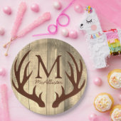 Rustic Brow Deer Antlers Antiek Wood Papieren Bordje (Feest)