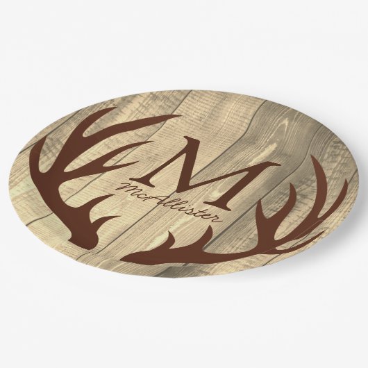 Rustic Brow Deer Antlers Antiek Wood Papieren Bordje (Gekanteld)