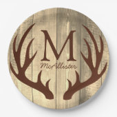 Rustic Brow Deer Antlers Antiek Wood Papieren Bordje (Voorkant)