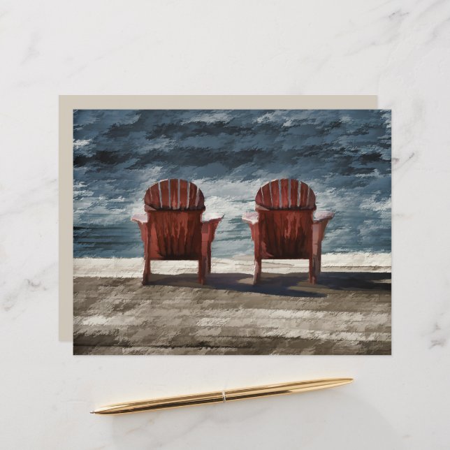 Rustic Brown Adirondack Beach Chairs Art (Voorkant / Achterkant in situ)