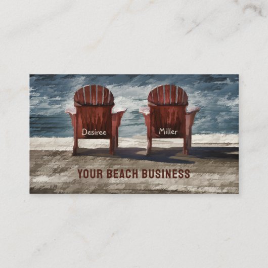 Rustic Brown Adirondack Beach Chairs Art Visitekaartje (Voorkant)