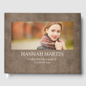 Rustic Brown Aged Burlap Linen Afstuderen Gastenboek (Voorkant)