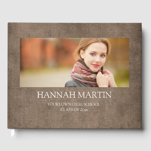 Rustic Brown Aged Burlap Linen Afstuderen Gastenboek (Voorkant)