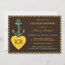 Rustic Brown Anchor Love Couples — Uitnodiging
