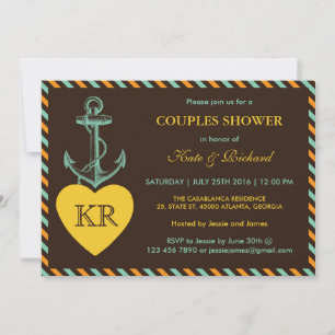 Rustic Brown Anchor Love Couples — Uitnodiging