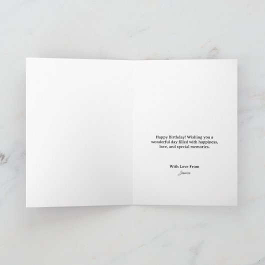 Rustic Brown and Blue leather Gold Script Birthday Kaart (Binnen)