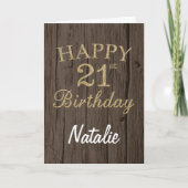 Rustic Brown and Gold Glitter 21st Birthday Card Kaart (Voorkant)