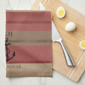 Rustic Brown and Red Wood Nautical - Monogram Theedoek (Quarter Fold)