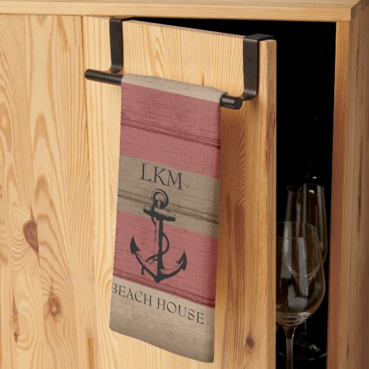 Rustic Brown and Red Wood Nautical - Monogram Theedoek (Derde Gevouwen)
