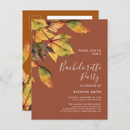 Rustic Brown Autumn Foliage Bachelorette Party Uitnodiging Briefkaart (Voorkant / Achterkant)