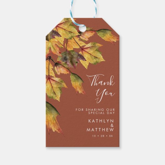 Rustic Brown Autumn Foliage Fall Weddenschap Cadeaulabel (Voorkant)