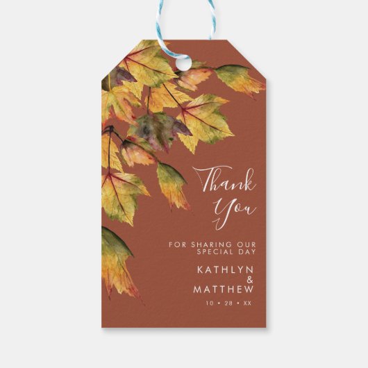 Rustic Brown Autumn Foliage Fall Weddenschap Cadeaulabel (Achterkant)