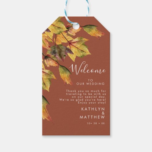 Rustic Brown Autumn Foliage Fall Weddenschap Welko Cadeaulabel (Voorkant)