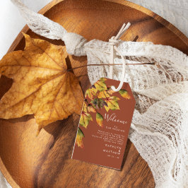 Rustic Brown Autumn Foliage Fall Weddenschap Welko Cadeaulabel