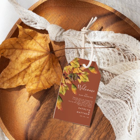 Rustic Brown Autumn Foliage Fall Weddenschap Welko Cadeaulabel