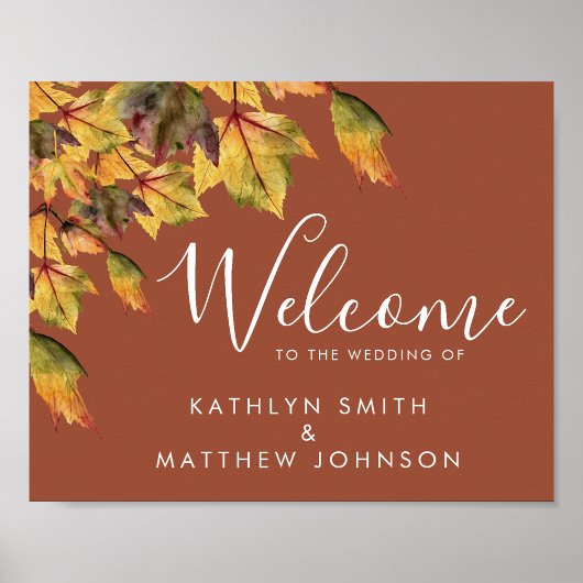 Rustic Brown Autumn Foliage Fall Weddenschap Welko Poster