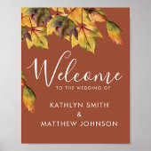 Rustic Brown Autumn Foliage Fall Weddenschap Welko Poster